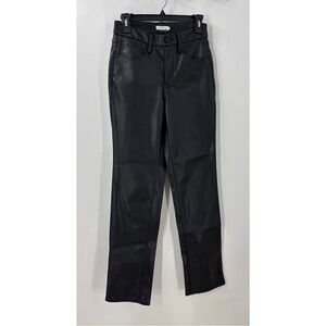 Good American black vegan friendly faux leather straight leg pants 2/26